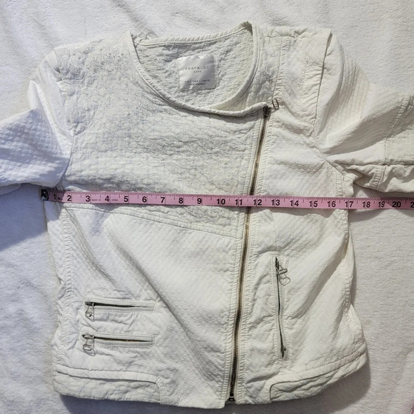 ZARA Women's Quilted White Moto Motorcycle Jacket Zippers Pockets Size L - Picture 12 of 14